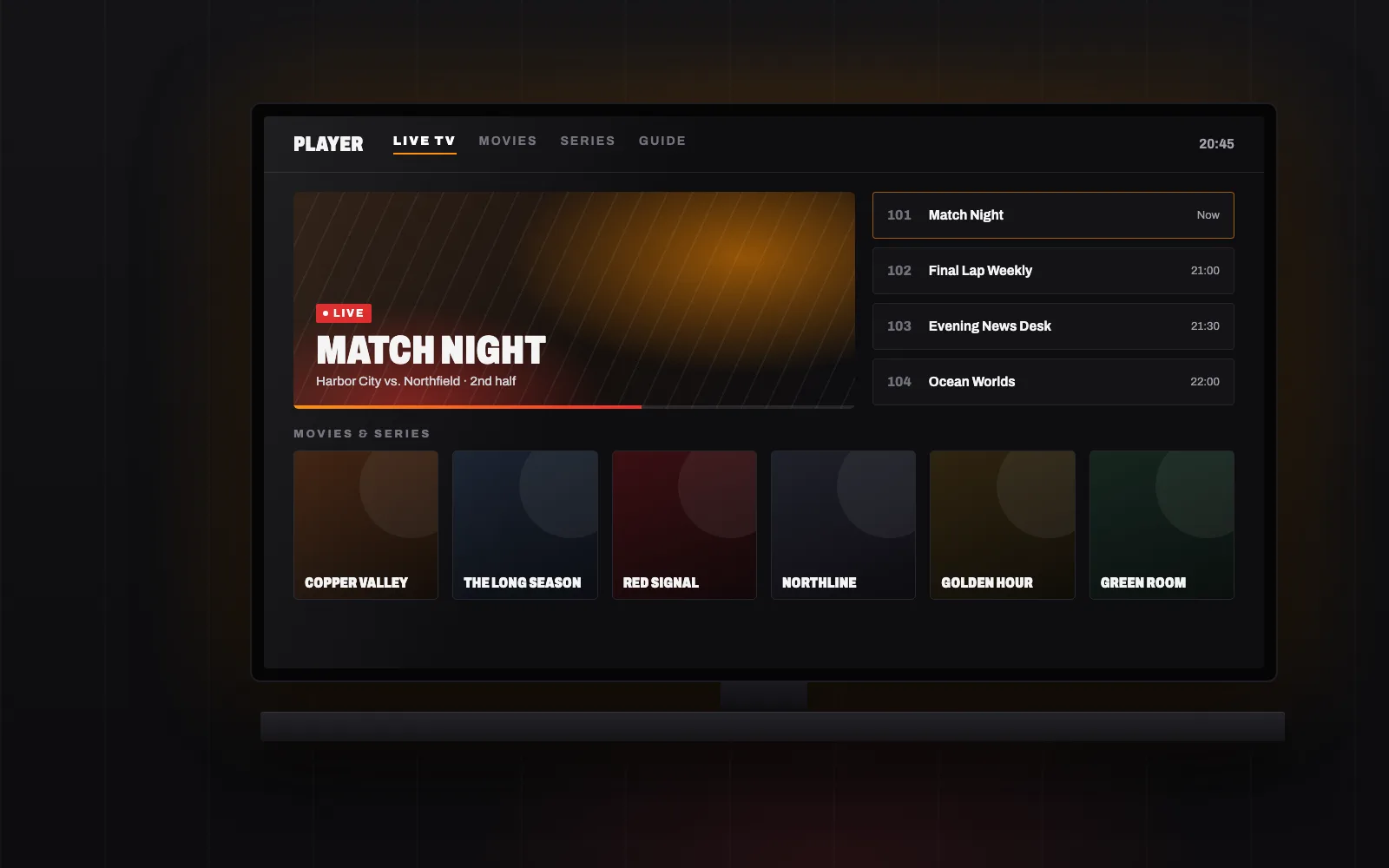 SMARTIFLIX IPTV playing live TV and a movie library on a Smart TV